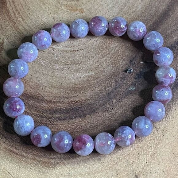 Unicorn stone beaded bracelet 6” crystal healing beads 8mm lepidolite pink tourm - Picture 1 of 8